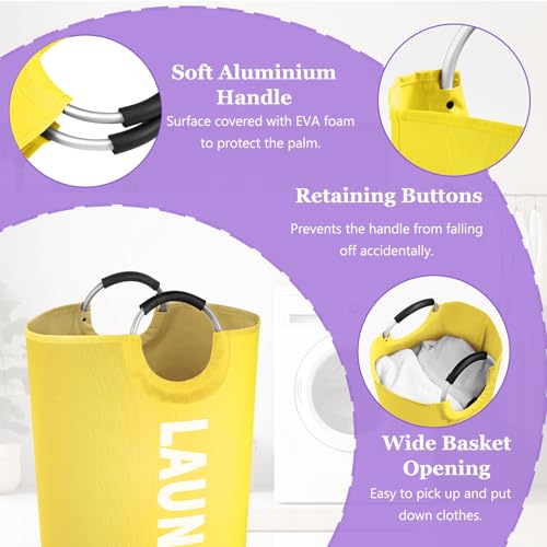 Image of 125L Large Laundry Basket with Handles, Foldable Clothes Hampers Stand Up Well, Portable Dirty Clothes Hamper, Rugged Laundry Basket for Flat, Dorm, Travel, Yellow