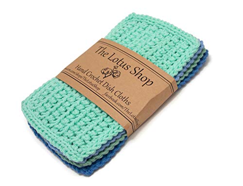 Ocean 4 Inch X 7 Inch Rectangular Crochet Cotton Dishcloths, Set Of 4 Blue, Periwinkle, Mint, Aqua #TOP6