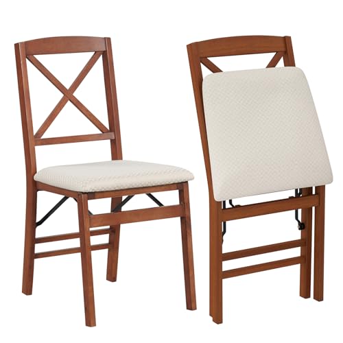 Image of COSTWAY Solid Wood Folding Dining Chairs Set of 2 with Padded Seat, Walnut