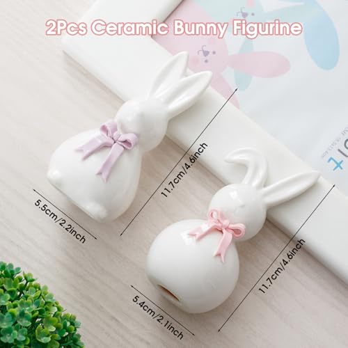 Figurines lapin Pâques céramique 11,4 cm et décoration table printemps