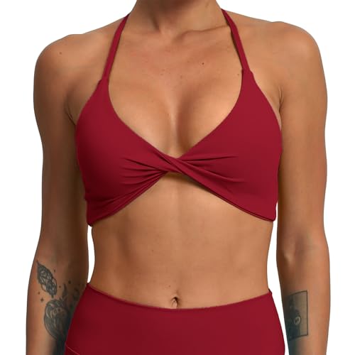 Image of ABOCIW Sports Bras for Women Twist Criss-Cross Back Padded Workout Tank Tops Low Impact Gym Yoga Bra