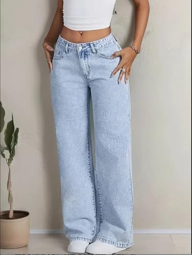 Image of Nifty Women's Denim Stretchable High Waist Light Wash Baggy Jeans || Back Pocket Bow tie Detail