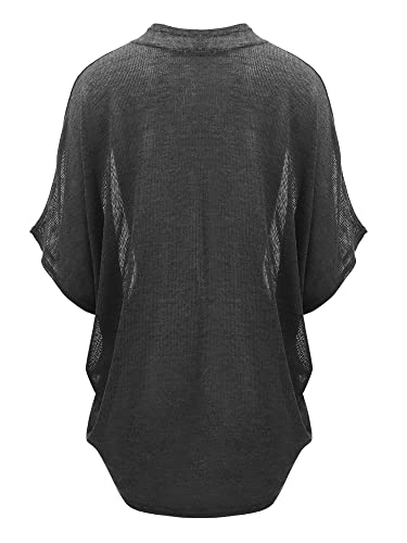 Wsk1528 Womens Short Sleeve Open-Front Batwing Cardigan - Made In Usa L Charcoal #TOP1
