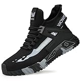 WOWSTICK Lightweight Work Safety Steel Toe Sneakers, Slip Resistant Breathable Light Construction Tennis Shoes, W27 Black 40