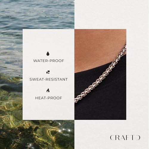 CRAFTD | Silver Wheat Link Chain | Durable Rhodium & 316L Stainless Steel | Waterproof, Heat & Sweat Resistant | Gifts for Men | Men's Jewelry |3