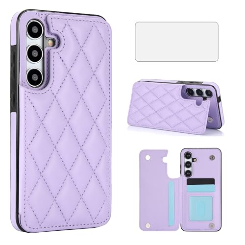 Asuwish Phone Case for Samsung Galaxy S24 Plus S24+ 5G Wallet Cover with Tempered Glass Screen Protector and Leather RFID Card Holder Stand Cell Accessories S24plus 24S + S 24 24+ Women Men Purple - image 1