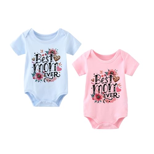 Image of babytwinssuit Baby Twins Bodysuit Best Mom Ever Newborn Baby Clothes Cute Outfits Toddler Boy Girl Romper Set(pink blue 9m)