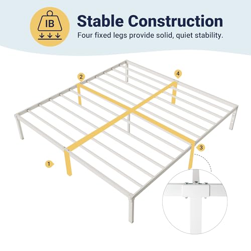 Image of Allewie King Size Bed Frame, 14 inch Metal Platform Beds with Storage Space, No Box Spring Needed and Easy Assembly, White