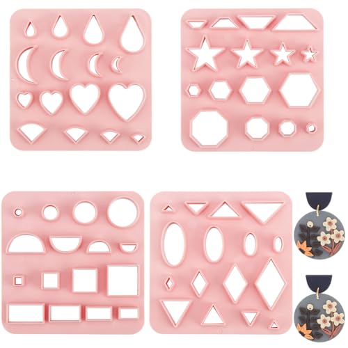 GORGECRAFT 4 Styles Star Rhombus Heart Polymer Clay Cutters Pink Love Plastic Clay Cutters Drop Fanshaped Jewerlry Making Tools Plastic Clay Earring Hooks Cutters Sculpting Tools Set for Women