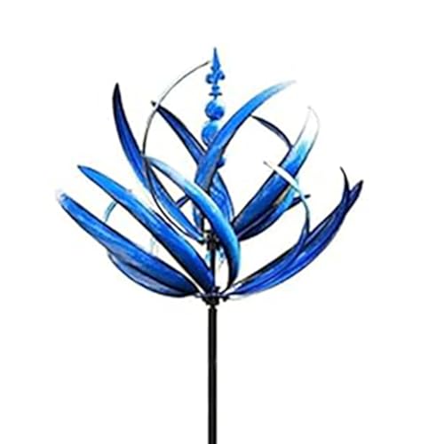 JHzood 3D Unique and Magical Metal Windmill Spin, Wind Spinners For Garden, Wind Spinners Stakes Ornaments for Yard, Wind Spinner Windmill, Wind Sculpture Spinner (Blue Flower)