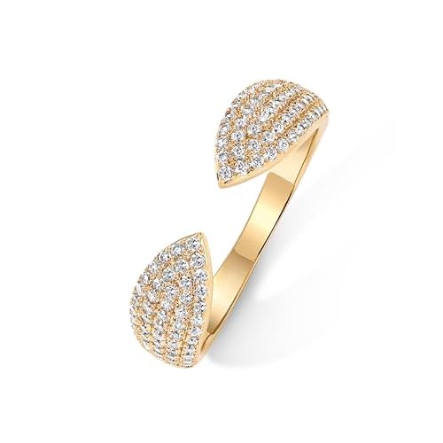 PAVOI 14K Gold Plated Cuff Statement Ring for Women | Cubic Zirconia Eternity Bands | Open Stackable Rings for Women