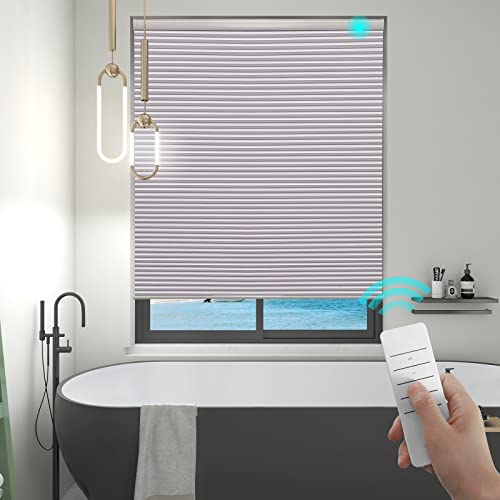 Motorized Cellular Blinds with Remote Control for Windows Custom, Motor Honeycomb Shade Customized Size Cordless, Electric Accordion Shades with Valance Cordless Privacy for Home, JZCMD-CET-GY-A