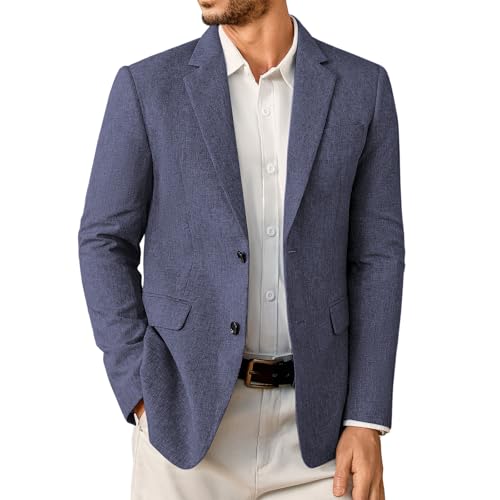 Elainone Blazers for Men UK 2 Button Slim Fit Lightweight Blazer Jackets Classic Formal Business Suit Casual Sports Coats Blue-L