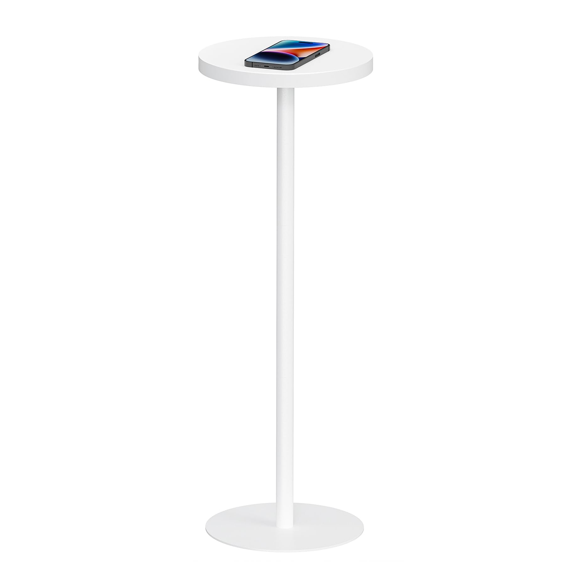 TUTOTAK Mesa Auxiliar Redonda Alta, Mesa De Bebida Pequeña, Mesa De Pedestal Para Sala De Estar, Color Blanco TB01BW065EU