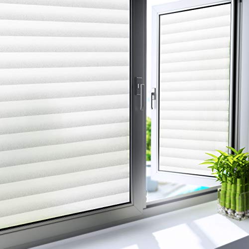 Yenhome Frosted Window Film Privacy Blinds Stripes Window Decals Static Window Film for Home Office Bathroom Door Glass Film Window Coverings Anti UV Window Stickers Heat Control 17.7x118 inch