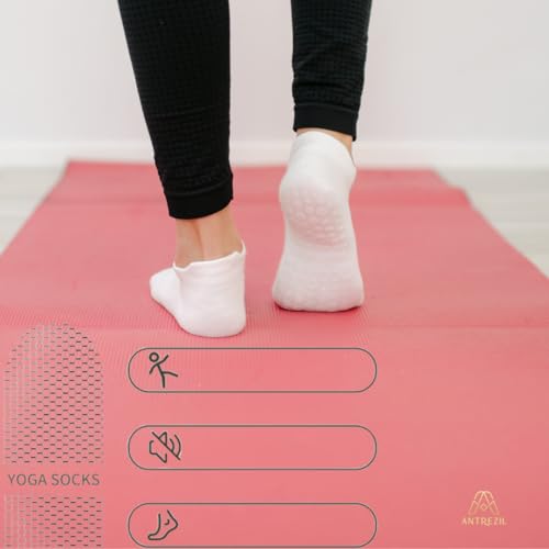 Image of Yoga Socks 4 Pairs /Non-Slip Grip Socks,Barre, Dance, Trampoline, Hospital,Breathable Cotton, Moisture-Wicking