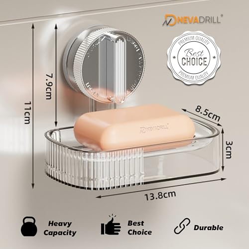Image of Vacuum Sucker Soap Box - Punch-Free Wall Mounted Soap Holder for Bathroom & Kitchen, No-Drill Suction Cup Design [ND-1001SG]