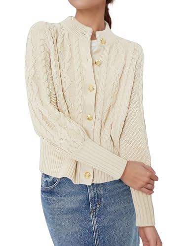 PEHMEA Womens Short Cardigan Sweaters, Soft Twist Knit Fall Winter Chunky Open Front Button Sweaters for Women2