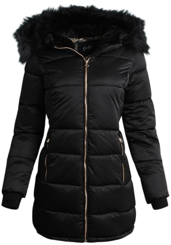 Jessica Simpson Women's Long Puffer Jacket - Quilted Winter Coat with Faux Fur Trim Hood - Insulated Coat for Women (S-XL)2