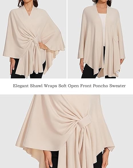 Simplifyleast Shawl Wrap, Elegant Shawl Wraps Soft Open Front Poncho Sweater, 2025 Women's Solid Color Shawls2