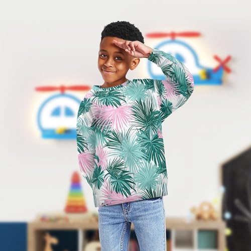JUNZAN Palm Leaf Green Pink Big Girls Hoodie Sweatshirt Crewneck Sweatshirt With Hoodie Sports 4T4