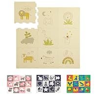 Hakuna Matte Stylische Puzzlematte Baby 0,9x0,9 m Safari Tiere – 9 Platten à 30x30cm – 20% dickere & weichere Spielmatte–schadstofffreie, geruchlose, Pflegeleichte Krabbelmatte–plastikfreie Verpackung