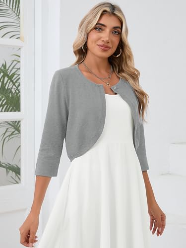 Image of Heymoments Women's 3 /4 Sleeve Casual Shrugs Lightweight Open Front Cropped Cardigan for Dresses