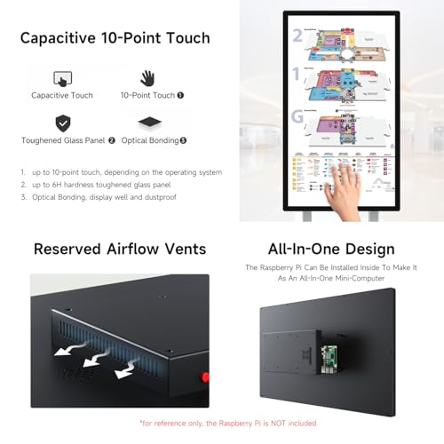 Image of waveshare 23.8inch Capacitive Touch Monitor, 1920x1080 Full HD, Optical Bonding Toughened Glass Panel, HDMI Display Interface, 10-Point Touch