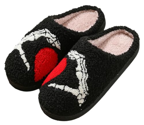 Trendy Heart Slippers for Women Men Unique Skeleton Plush Slip-on Indoor Outdoor Slippers Easter House Non-slip Shoes