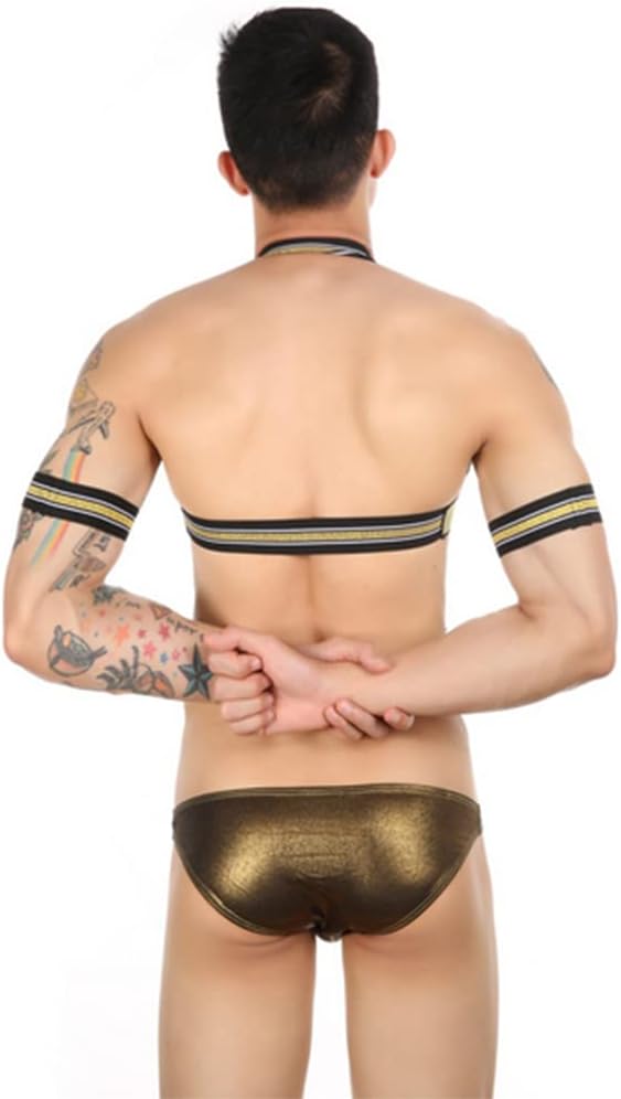 Men's Half Body Chest Harness Jockstrap Nylon Lingerie Set Thong Costume Role Play Uniforms