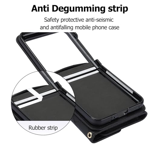 XIMAND for Samsung Galaxy Z Flip 7 Accordion Crossbody Wallet Case, 4 Card Slots, RFID Blocking, and Adjustable Strap - Stylish and Versatile Accessory.(Black) by XIMAND - Used condition - Image 6