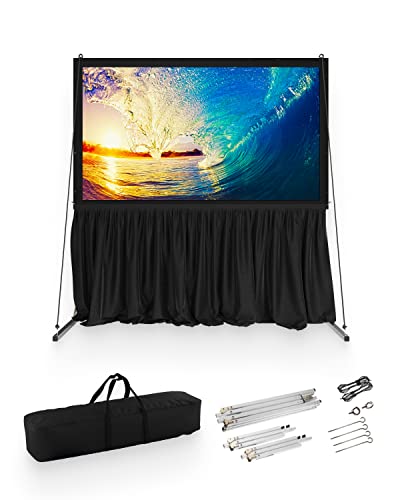 Authentic Crazy Deals 100 inch Projector Screen with Stand or Wall Mount - 2 in 1 Indoor Outdoor Movie Screen - Premium Portable Projection Screen HD 16:9 - Metal Fast Foldable Large Frame - Theater Skirt - Outdoor Kit