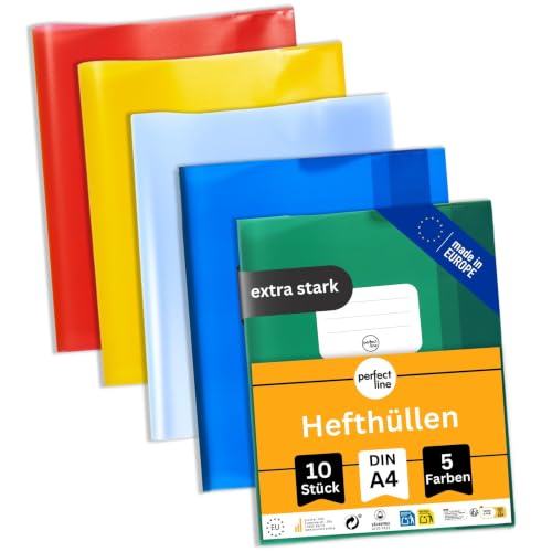 perfect line - 10 Hefthüllen DIN A4 – 5 Farben, extra stark aus PP – Ansicht 1