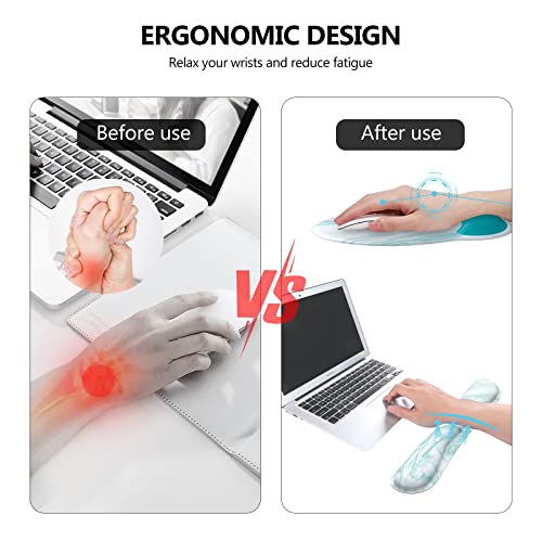 Ileadon Keyboard Mouse Pad Set, Large Gaming Mouse Pad + Keyboard Wrist Rest + Mouse Pad With Wrist Support + Coaster, Easy Typing Pain Relief, 4In1 Desk Mat Set For Home Office, Teal Turqoise Marble #TOP2