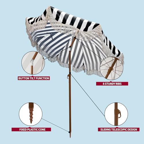 Rayjee 6.5FT Outdoor Patio Umbrella with Fringe, Boho Beach Umbrella by Rayjee - Used condition - Image 5