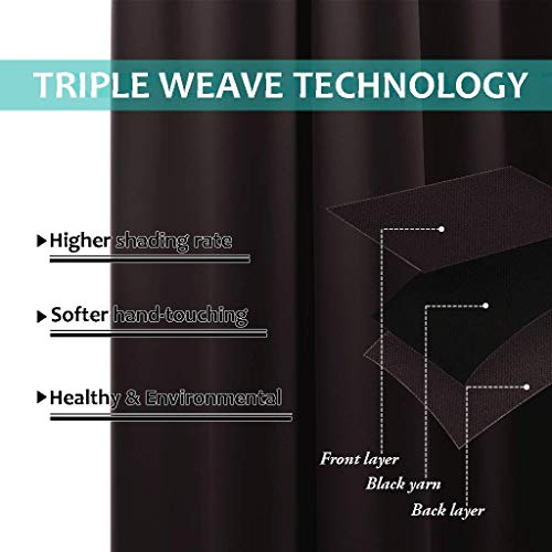 Image of NICETOWN 100% Blackout Curtains for Windows, Pack of 2, Brown, 52 inches W x 102 inches L, Super Heavy-Duty Black Lined Total Darkness Drapes for Bedroom, Privacy Assured Window Treatment for Patio