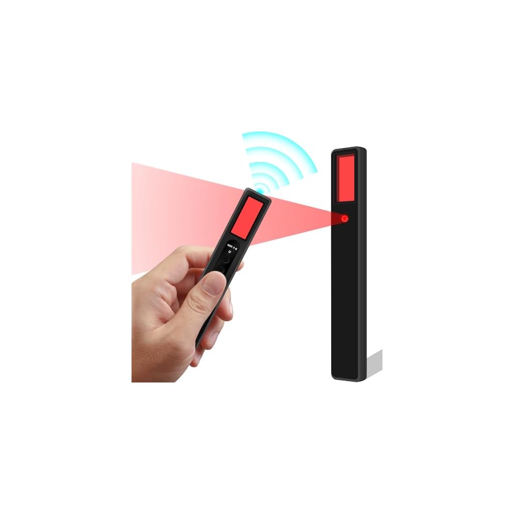 Hand holding infrared thermometer with wireless signal illustration.