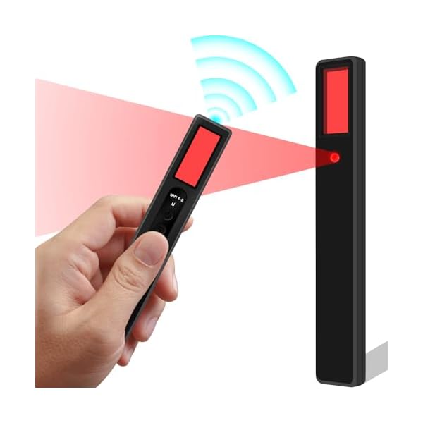 Hand holding infrared thermometer with wireless signal illustration.