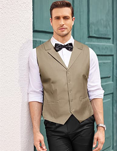 Coofandy Business Tuxedo Vests Single Breasted Dress Vest Men's Slim Fit Jacket Casual Suit Vests For Wedding, Solid Khaki, M #TOP1