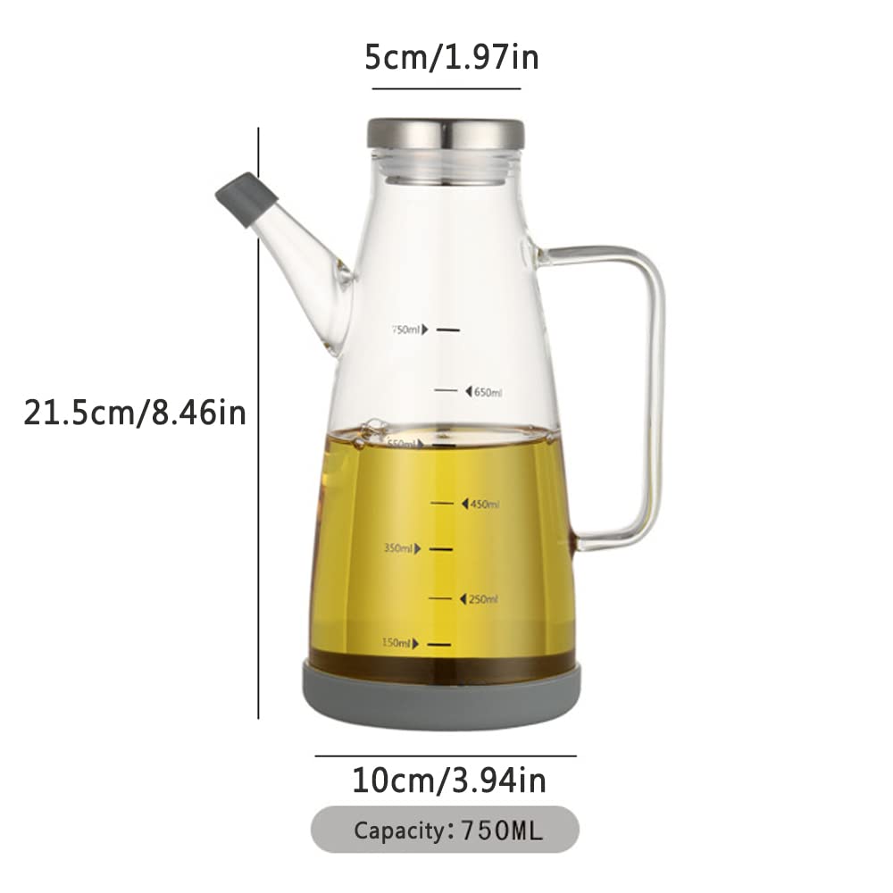 Botella de Aceite, Dispensador Aceite, Aceiteras Antigoteo Cristal, Dispensador de Vinagre y Aceite, para Cocina, Vinagrera, Aceiteras, con Base de Silicona, Escala de Medidas, 800ml