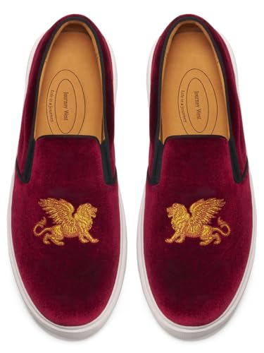 Journey West Men's Fashion Velvet Sneakers with Embroidery Comfortable Slip-On Walking Shoes for Men
