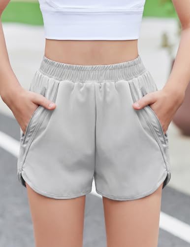 Image of Zaclotre Girls Athletic Shorts with Zipper Pockets High Waisted Running Shorts Soccer Gym Sports Active Short for Kids