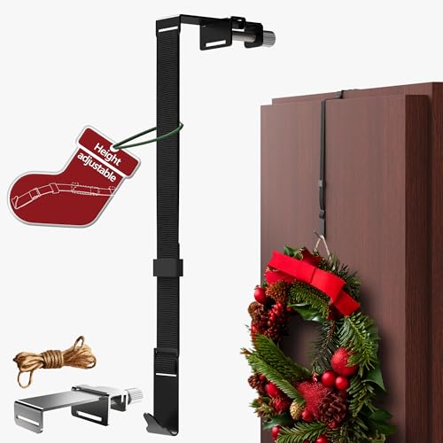 Menz Wreath Hanger for Front Door - Adaptable Wreath Holder for Front Door, Decoration Hanger, Decoration Hook for Christmas, Easter and Halloween, Christmas swags Outdoor Holder, Black