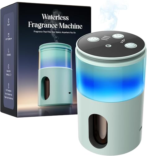 Pmsusoow Waterless Essential Oil Diffuser:  Scent Diffuser for Home&Car&Office - Portable Diffuser with 48H Battery 4 Timers & 3 Mist Levels Light Green
