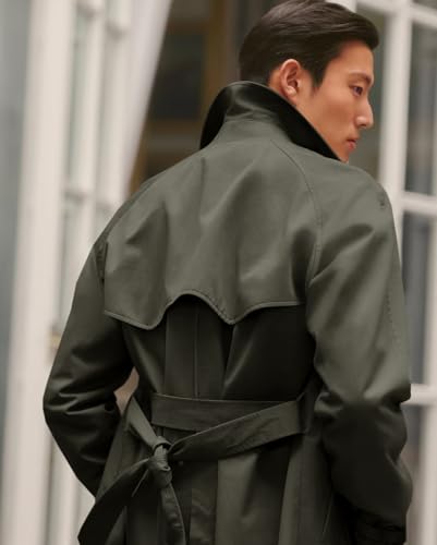 Image of Runcati Mens Trench Coat Double Breasted Notched Lapel Casual Belted Windbreaker Fall Classic Long Jacket Overcoat