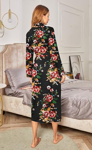 Image of Ekouaer Robes for Women Long Sleeve Knit Kimono Bathrobe Soft Lightweight Loungewear Ladies Cotton Sleepwear