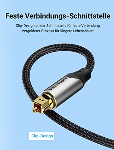 Image of VENTION Digital Optical Audio Cable Nylon Braided Fiber, Slim Metal Case, Gold Plated Plug, 3.3ft Toslink Fiber Optic Audio Cable for Sound Bar TV PS4 Samsung Vizio Bose LG