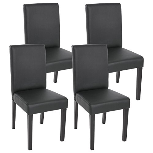 Mendler Lot de 4 chaises de séjour Littau - Simili-Cuir, Noir Mat, Pieds foncés