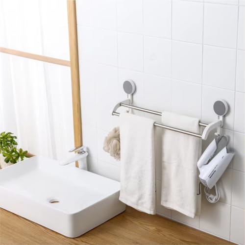 Image of JD FRESH Self Adhesive Double Towel Hanger in Bathroom /Wall-Mounted Towel Bar with Magic Sticker /Napkin Holder Bar for Bathroom and Kitchen (White)