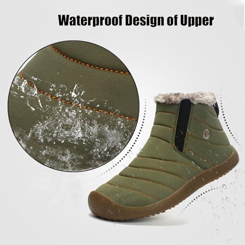 Men's Winter Warm Snow Booties,Thick Warm Slip On Cotton Shoes Anti-Slip Water Resistant Fully Fur Lined Winter Outdoor Casual Classic Flat Sole Walking Ankle Boots4